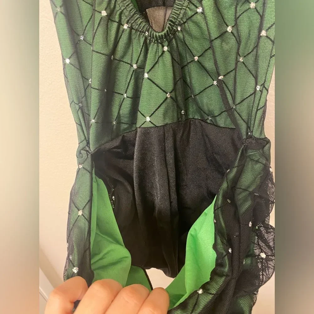 Pumpers dance costume competition lyrical Black green mesh illusion LC child